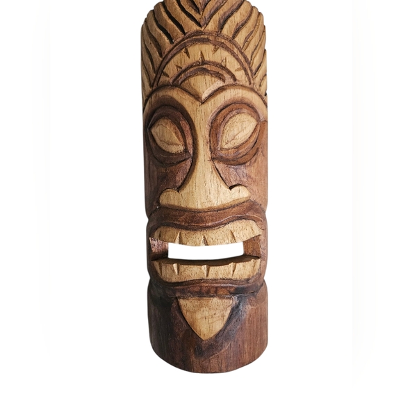 Chesapeake Bay Wooden Decor with Cream and Brown Accents Tiki Mask. - Picture 1 of 7